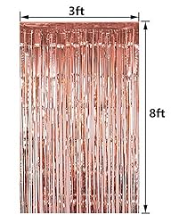 FECEDY 2pcs 3ft x 8.3ft Rose Gold Metallic Tinsel