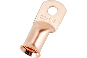 JOYPXF 2/0 AWG 5/16" Stud (25 pcs.), Heavy Duty Battery Ring Terminal, 00 Gauge Connectors, 2/0 Copper Wire Lugs, Copper Ring Terminals, Battery Cable Ends, Tubular Ring Terminal Connectors