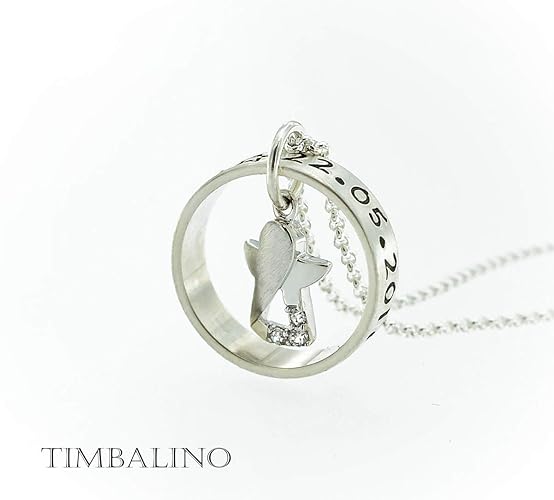 Wunderschöne Taufkette mit Schutzengel und Wunschgravur, Taufring mit Silberengel