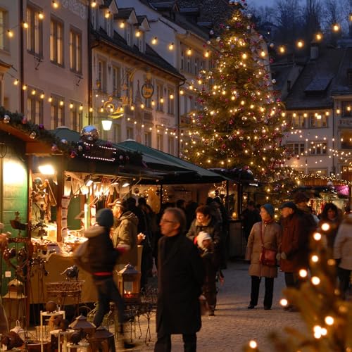 LangPlus+ Outdoor String Lights Mains Powered, 50FT Waterproof Festoon Lights with 46PCS E12 Sockets, 46+4 G40 LED Globe Bulbs(4 Spare), Shatterproof Patio Light for Festival Party Christmas Birthday