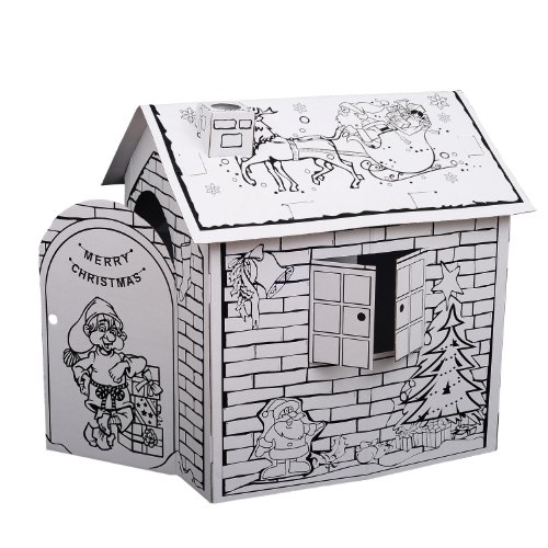Buy Qaba Kids Folding Cardboard Paper House Coloring Walk in Playhouse ...