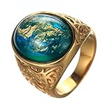OAKKY Jewelry Men's Women's Stainless Steel Oval Gemstone Gold Plated Rings