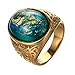 OAKKY Jewelry Men's Women's Stainless Steel Oval Gemstone Gold Plated Rings