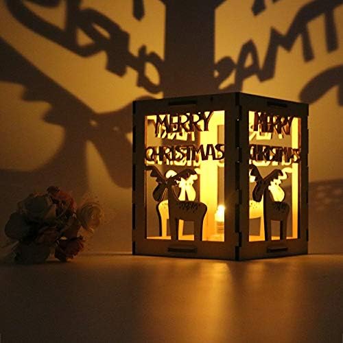 CiGuru OC005 Christmas Decoration Christmas Decor Laser Cut Wood Lantern Box Holiday Decor Reindeer Lantern Light Up Lamp Wooden Lantern - Battery Included