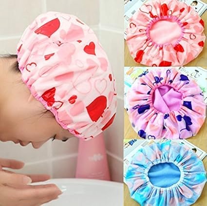 Utilityzone Reusable Printed Transparent Synthetic Shower Cap with Elastic Band for Men and Women (Multi Colour) -Set of 3 Pieces