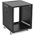 NavePoint 12U Portable Server Rack with Casters - 12U Network Rack Open Frame with Adjustable Rails, 132lbs Capacity - Up to 22.6" Deep 19-Inch Rack for IT Equipment, Telecom & A/V, Black