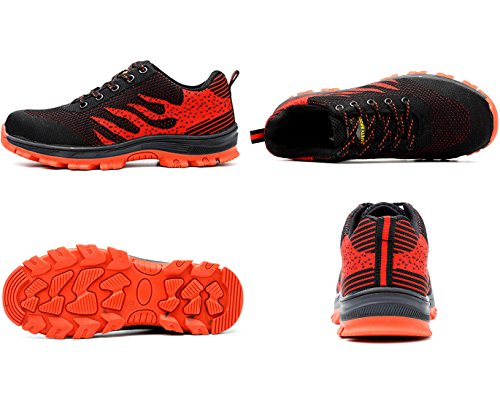 SUADEX Work Shoes for Men and Women, Industrial Construction Outdoor Casual Steel Toe Sneakers, Waterproof Puncture Proof Safety Unisex Footwear, Red-42