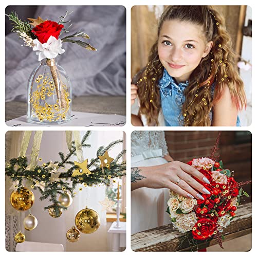 FUTUREPLUSX 60PCS Pearl Strings for Floating Candle, Gold Floating Pearls Beads Vase Fillers for Wedding Table Decor Centerpiece Garland