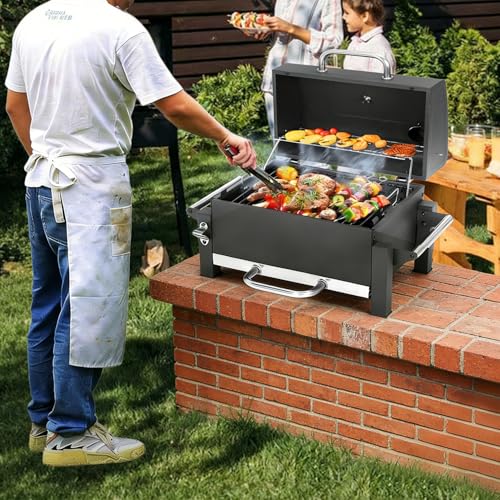 Camping Grill Foldable Portable Charcoal Grill Table Grill for Camping Kitchen & Outdoor Mini Charcoal Grill Foldable with Grill Grate, Ideal for BBQ, Travel, Picnic