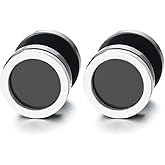 Men Women Circle Stud Earrings, Steel Cheater Fake Ear Plugs Gauges Illusion Tunnel