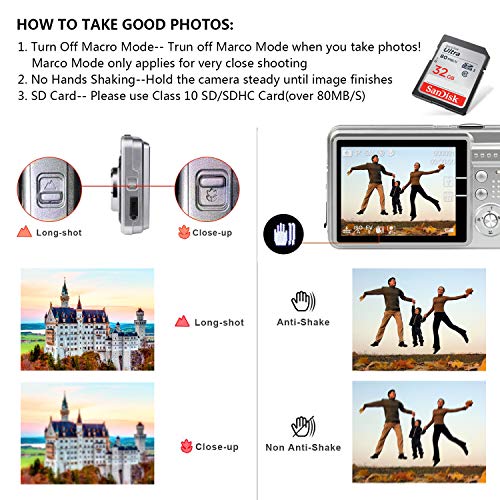 HD Mini Digital Cameras,Point and Shoot Digital Cameras for Kids Teenagers Beginners-Travel,Camping,Outdoors,School (Silver)