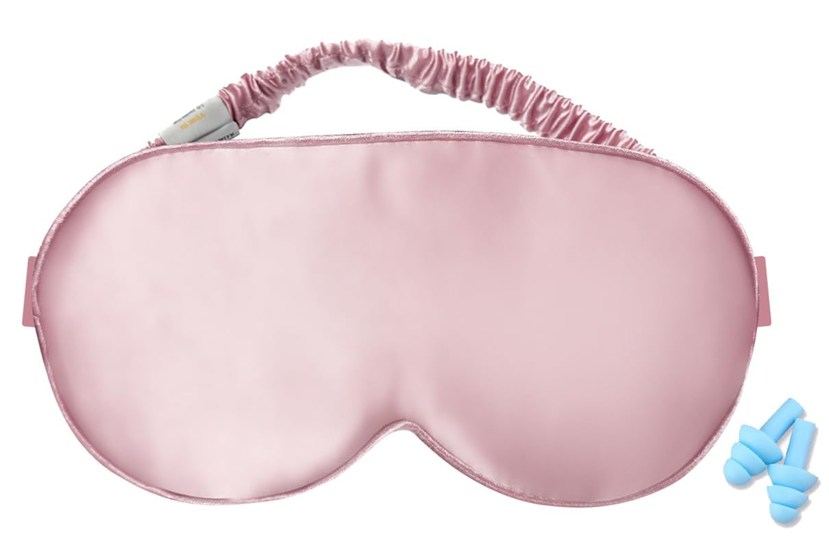Sleep Mask,Silk Eye Mask for Sleeping Women/Men/Girls,19 Momme Both Sides 100% Pure Mulberry Silk Blackout Anti-Allergy Blindfold with Elastic Strap for Night,Travel,Nap,Meditation (Pink)