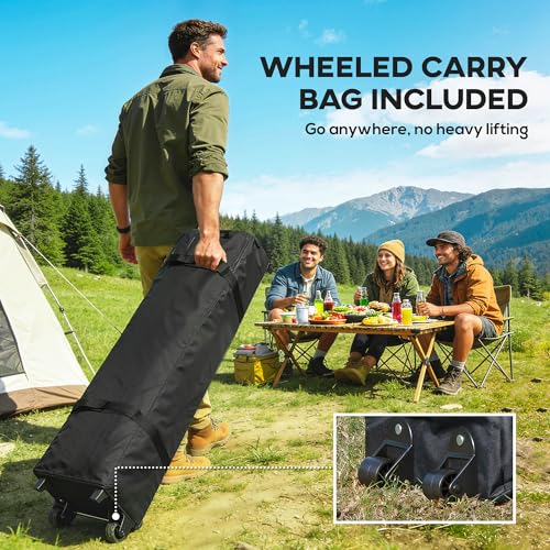 Outsunny 10 x 10 ft Pop Up Canopy Tent with 4 Sidewalls, UPF 50+ Easy 1-Button Push Setup Outdoor Instant Shelter Portable with Wheeled Carry Bag, 4 Sandbags, Dark Grey