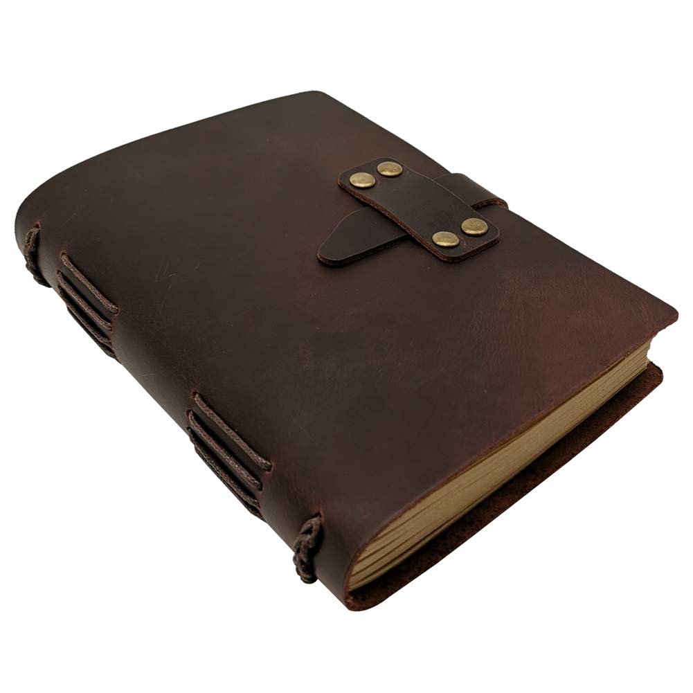 Handcraft Leather Journal with Lined Paper, 120 Sheets Kraft Pages, Leather Strap Closure, Vintage Brown, 5x7 Inches