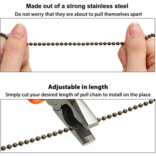 Pull Chain Extension, 10Feet Stainless Steel Fan Chain Extender with Solid Connectors, Rustproof