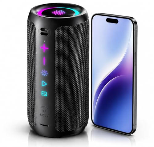 TIMU Portable Bluetooth Speaker, Powerful Sound Wireless Speaker: Boost Bass, Bluetooth 5.4, 24H Playtime, 8 RGB Modes, IPX7 Waterproof, TWS Pairing, Beach/Vacation Essentials, Gift Ideas（Black）