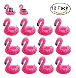 Kingswell Inflatable Drink Holder Float Coaster, 12 Pack Flamingo Inflatable Pool Party Swimming Floatation Toy for Kids and Adults- Pink