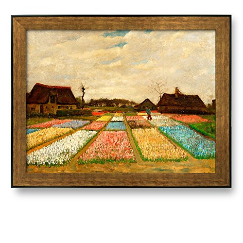 Flower Beds in Holland (or Bulb Fields) by Vincent Van Gogh Framed Art Print Famous Painting Wall Decor Bronze and Black Frame