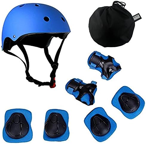 JIFAR Adjustable Helmet Protective Pads Knee Elbow Pads Wrist Guards Sports Support Safety Set Equipment for Scooter and Rollerblading Skateboard and Other Extreme Sports Activities (7 Pieces Sets)