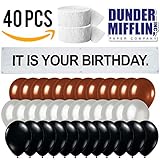 It is Your Birthday. Banner | 40 PC Set | The Office Birthday Decorations | Dwight Schrute Birthday Set | Banner + Brown, Black, Silver Balloons + White Crepe Streamers, Dunder Mifflin Sticker