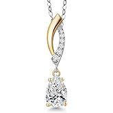 Gem Stone King Teardrop Necklace for Women | 925 Silver and 10K Yellow Gold | 8X5MM Pear Shape Gemstone Birthstone and White Lab Grown Diamond Pendant Necklace | With 18 Inch Silver Chain