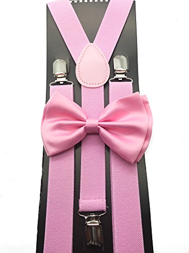 Light Pink Color Wedding Accessories Adjustable Bow Tie & Suspenders