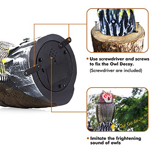 Redeo Solar Powered Owl Decoy Scarecrow Bird Repellent with Flashing