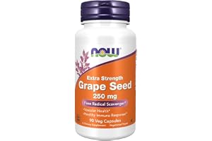 NOW Supplements, Grape Seed (a Highly Concentrated Extract with a Minimum of 90% Polyphenols) Extra Strength 250 mg, 90 Veg C