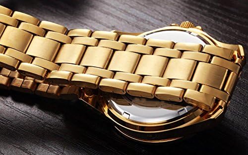 DREAMING Q&P Gold Stainless Steel Men's Watch - 005 IP Plated Dress Wristwatch for Male,Crystal Index,Adjustable Length (Gold-D) - Image 5