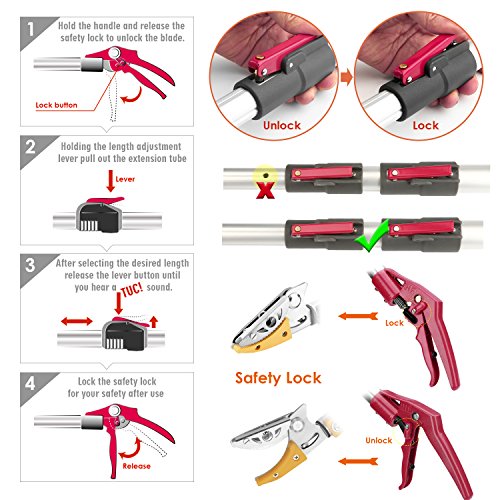 Pole saws for tree trimming, Telescopic Long Reach  Pruner 4.5-9.6 Feet | Long Handled Fruit Picker | Garden bypass Tree Lopper pruning shears With Pole Saw by Belpink - Thumbnail 5