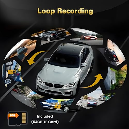 Inefala Full HD 1080P Dash Cam with Four Car Camera, 4 Channel 360°, 3 Inch Screen with 64GB Memory and 8 IR Night Vision, Travel Recorder with G-Sensor and Parking Monitor