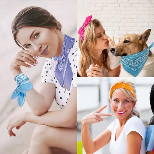 LBOYLOVE® 14 Pcs Paisley Bandanas, Unisex Novelty Cowboy Bandanas, Print Head Wrap Scarf Wristband for Women Men Boy Girl (Set-A)
