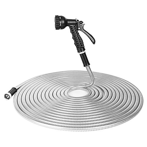 BOSNELL 50FT Metal Garden Hose, Dog Free and Kink Free, Stainless Steel