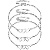 925 Sterling Silver 3Pcs Best Friend Forever Bracelets For Women - Matching BFF Bracelets For Heart Bracelets for 3 Way Friendship Bracelets For 3 Bestie BFF Jewelry Gifts For