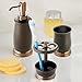 mDesign Metal Bath Accessory Set, Soap Dispenser, Toothbrush Holder, Tumbler - 3 Pieces, Two-Tone Bronze