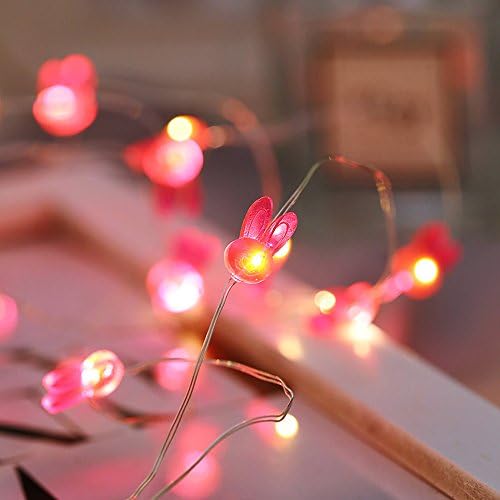 10 ft 30 Lights LED Copper Wire String Lights,Pine nuts /Sunflower/Green Cactus/Pink Rabbit Shape Fairy Lights Decoration Festival Party Home Public Place Deco Light Battery Operate (Pink Rabbit)