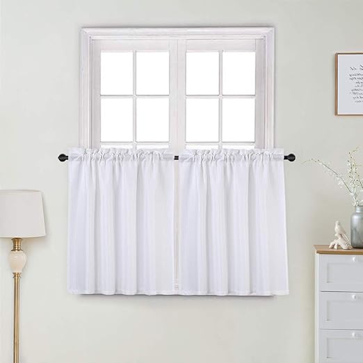 Amazon Com Haperlare White Tier Curtains Waffle Woven Textured