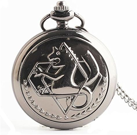 Quartz Pocket Watch Black Fullmetal Alchemist Fashion Mens Womens Gifts Pendant Necklace Chain
