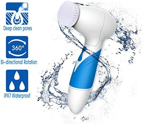 Facial Brush, Waterproof Facial Cleansing Brush Body and Face Scrubber Skin Microdermabrasion Exfoliator and Massager Bi-directional Rotation with 3 Brush Heads