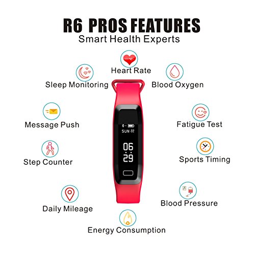 Smart Watch Fitness Tracker READ R6.PRO Heart Rate Monitor Blood Pressure Bracelet Pedometer Activity Tracker Sleep Monitoring Call SMS SNS Remind Watch for Android IOS Valentine's Day Gift(red)