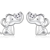 925 Sterling Silver Elephant Earrings Stud Birthstone Hypoallergenic Cute Animal Earrings Jewelry Gift for Women