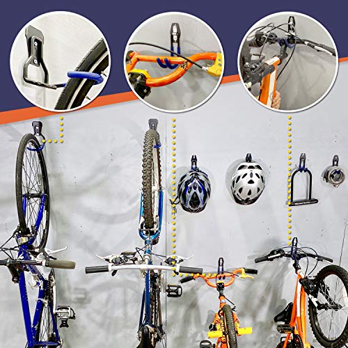 Bike Wall Mount Hooks Set 2 Bike Storage Hooks & 6 Wall Hooks for