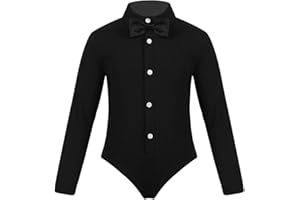 vastwit Kids Boys One Piece Classic Latin Samba Salsa Dance Leotard Long Sleeves Shirt Lapel Bowtie Romper Bodysuit