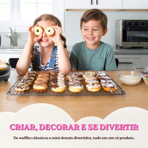 Máquina de Waffle e Donuts 110V 3 em 1 Mini - Waffleira Elétrica Compacta com Placas Removíveis com Formato Coração Laváveis em Lava-Louças, para Waffle, Donuts, para Café da Manhã Lanches, Sobremesas