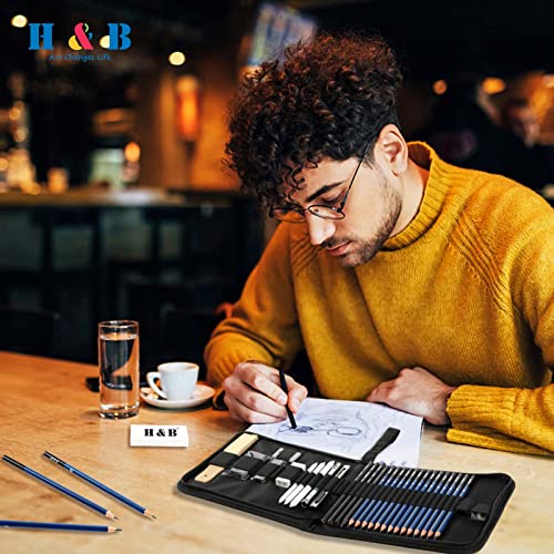 H & B Drawing Pencils Set, 33Piece Sketch Pencils & Drawing Kit