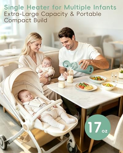 Portable Bottle Warmer for Travel, 17oz Large Capacity, 2-Min Fast Heating, Keep Warm Function, Long Battery Life, Ideal for Heating Breast Milk and Water On-the-Go, Green