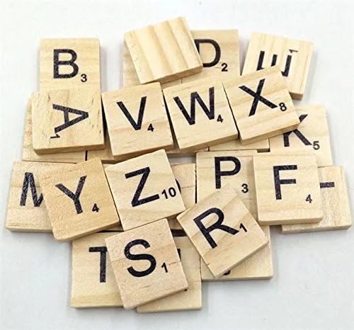 RICISUNG 100 Wooden Alphabet Scrabble Tiles Black Letters & Numbers For Crafts Wood