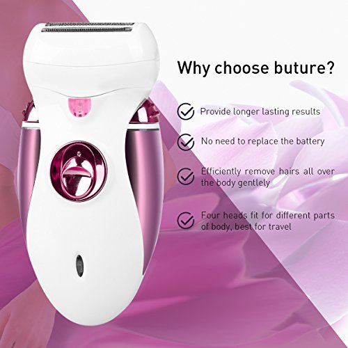 Hair Epilator, Buture Womens Epilator Cordless 4 IN 1 Electric Hair Remover Razor Shaver with Bikini Trimmer Callus Remover Hair Care Wet or Dry â€¦