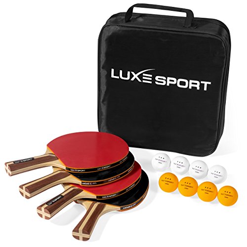 Ping Pong Paddle Set – Includes : 4 Premium Pips In Table Tennis Rackets, 8 Three Star 40mm Ping Pong Balls and a Convenient Travel Case – Recreational or Professional Play – Two or Four Players