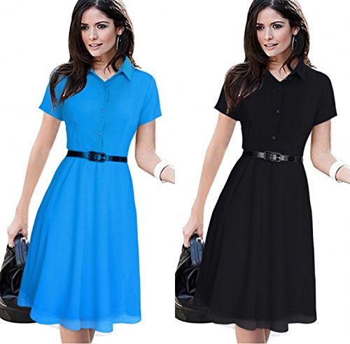 OL Wear to Work Shirt Mini Dress เดรส แฟชั่นชุดทำงาน (no Belted) Babyonline Short Sleeve Chiffon